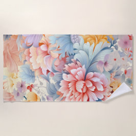 花エレガントカラフル柄ジャパン・アート ビーチタオル