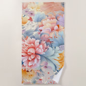 花エレガントカラフル柄ジャパン・アート ビーチタオル (正面)