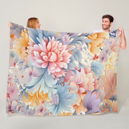 花エレガントカラフル柄ジャパン・アート フリースブランケット (インサイチュ)