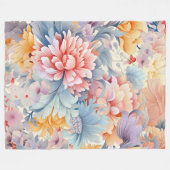 花エレガントカラフル柄ジャパン・アート フリースブランケット (正面(横))