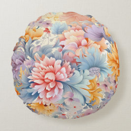 花エレガントカラフル柄ジャパン・アート ラウンドクッション