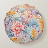 花エレガントカラフル柄ジャパン・アート ラウンドクッション (裏面)