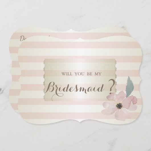 花エレガントストライプのモダン付けメイドカード 招待状 (正面/裏面)