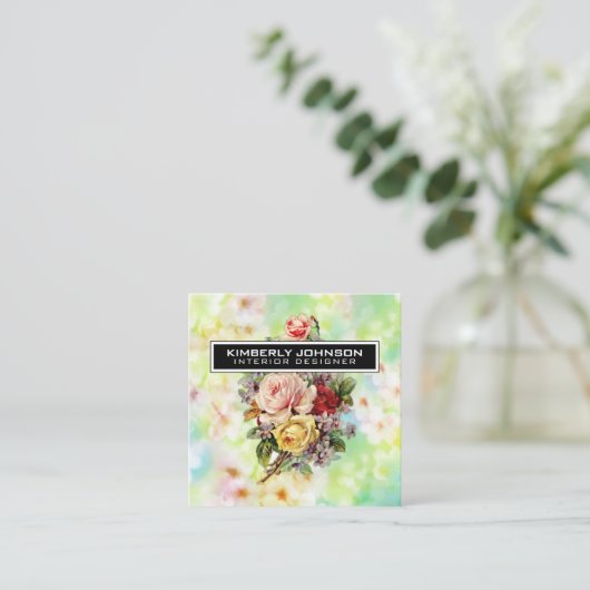 花エレガントデザインミニマル編集可能ビジネス スクエア名刺 (スタンド正面)