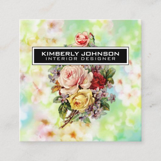 花エレガントデザインミニマル編集可能ビジネス スクエア名刺 (正面)
