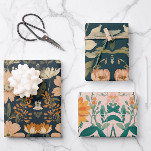 花エレガントデザイン包装紙 ラッピングペーパーシート (正面)