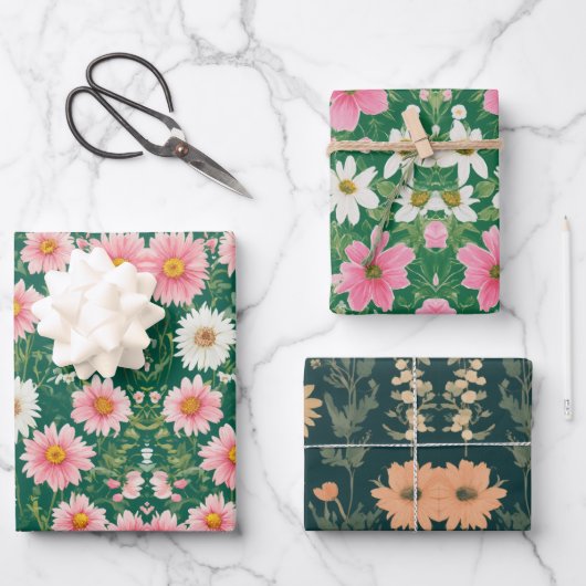 花エレガントデザイン包装紙 ラッピングペーパーシート (正面)