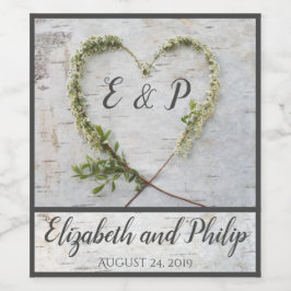 花エレガントハート素朴な樺の木結婚樹皮 ワインラベル