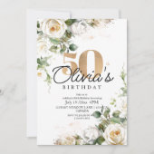 花エレガントバラ50誕生日 招待状 (正面)