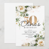 花エレガントバラ50誕生日 招待状 (正面/裏面)