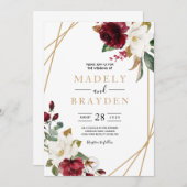 花エレガントバーガンディマグノリアグリーンリース 招待状 (正面/裏面)