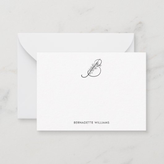 花エレガントパーソナライズされた付き脚本モノグラム ノートカード (正面)