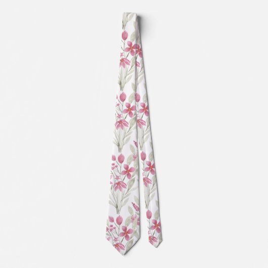 花エレガントピンクセージ緑の水色フローラ ネクタイ (正面)