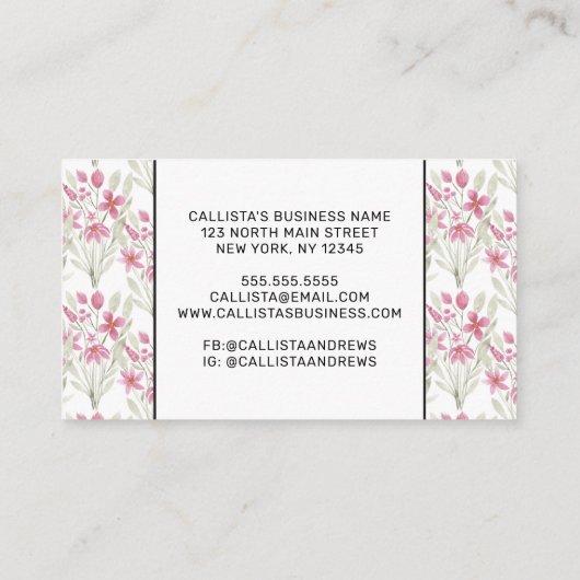 花エレガントピンクセージ緑の水色フローラ 割引カード (裏面)