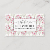 花エレガントピンクセージ緑の水色フローラ 割引カード (正面)