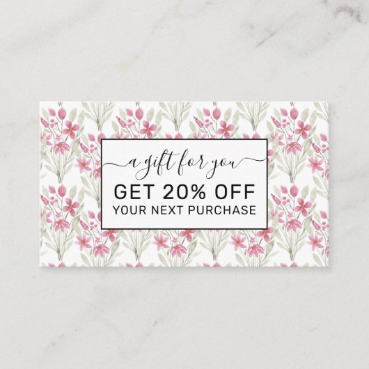 花エレガントピンクセージ緑の水色フローラ 割引カード (正面)