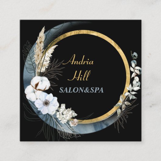 花エレガントモダンのサロンとスパ（QRコード） スクエア名刺 (正面)