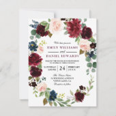 花エレガントリースブルゴーニュ赤い結婚式の招待 招待状 (正面)