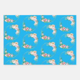 花エレガントリース包装紙セット3 ラッピングペーパーシート