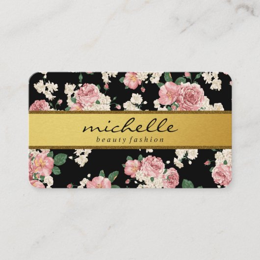 花エレガントヴィンテージ金ゴールド帯 名刺 (正面)