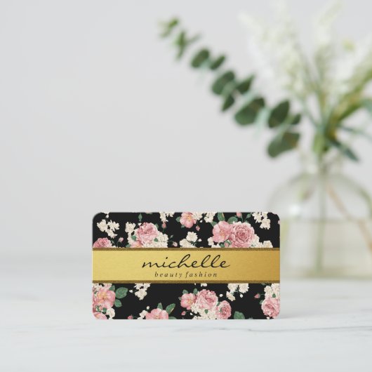 花エレガントヴィンテージ金ゴールド帯 名刺 (スタンド正面)