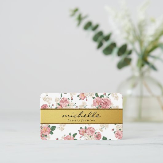 花エレガントヴィンテージ金ゴールド帯 名刺 (スタンド正面)