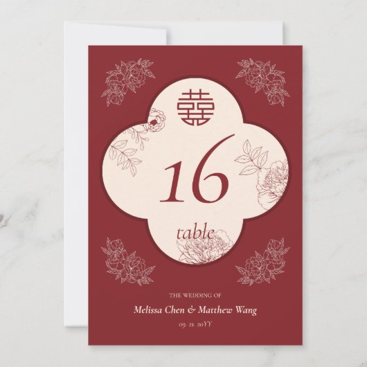 花エレガント二重西結婚海の5x7テーブル番号 (裏面)