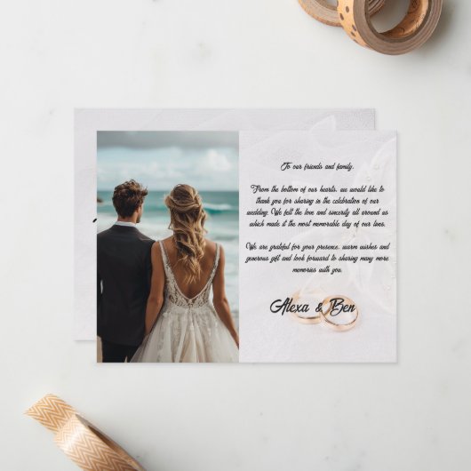 花エレガント付きカスタムウェディングサンキューカード ノートカード (正面/裏面インサイチュ)