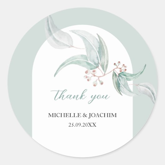 花エレガント付きユーカリ水彩アート ラウンドシール (正面)