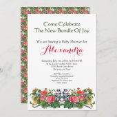 花エレガント付き中立ベイビーシャワーの招待 (正面/裏面)