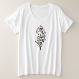 花エレガント付き女性 プラスサイズTシャツ