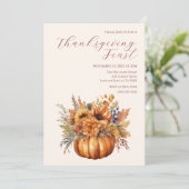 花エレガント付き感謝祭かぼちゃ 招待状 (スタンド正面)