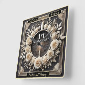 花エレガント付き最初の1周年 スクエア壁時計 (傾斜)