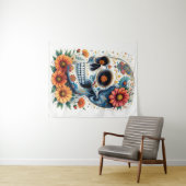 花エレガント付き砂糖スカル タペストリー (インサイチュ(横))