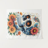 花エレガント付き砂糖スカル タペストリー (正面(横))