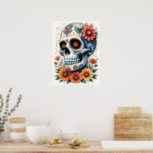 花エレガント付き砂糖スカル ポスター (キッチン)