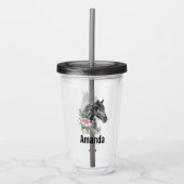 花エレガント付き黒馬頭水彩 アクリルタンブラー (正面)