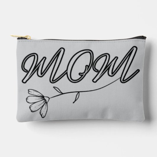 花エレガント付き「MOM」スクリプトデザイン アクセサリーポーチ (正面)