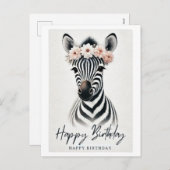 花エレガント冠誕生日カード付きゼブラ シーズンポストカード (正面/裏面)