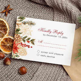 花エレガント冬の結婚式 出欠カード