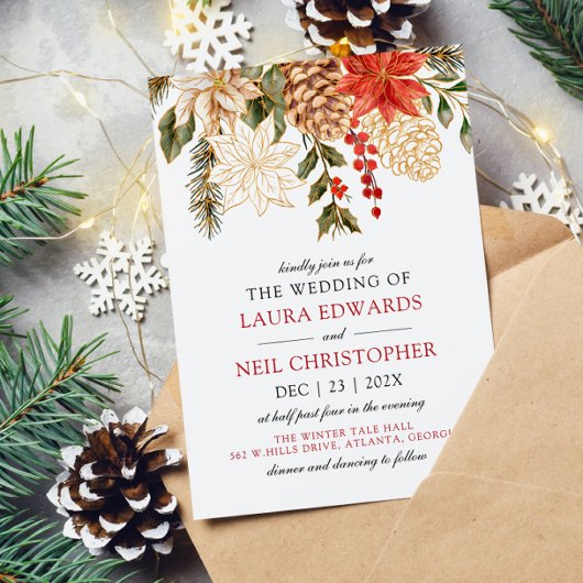 花エレガント冬の結婚式 招待状