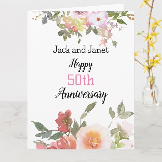 花エレガント咲きカップル記念日カード カード (黄色い花)