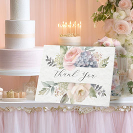 花エレガント園ピンクローズブルーアジサイ サンキューカード