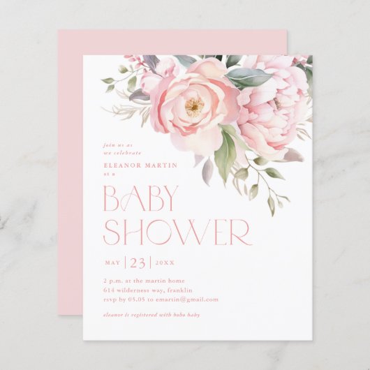 花エレガント園予算ベビーシャワー招待状 (正面/裏面)