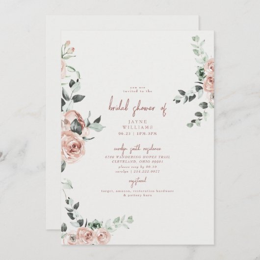 花エレガント春ブライダルシャワー招待 招待状 (正面/裏面)