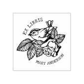 花エレガント書付き鳥Ex Libris ラバースタンプ (インプリント)