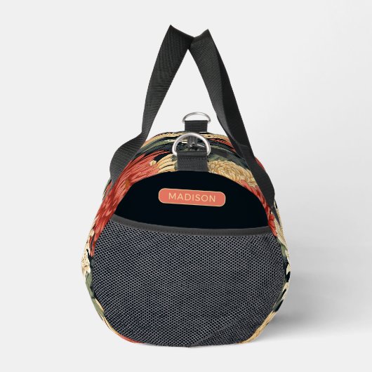 花エレガント柄の名パーソナライズされた前 ダッフルバッグ (右)