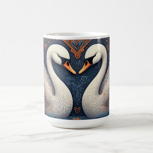 花エレガント柄の華美白鳥 コーヒーマグカップ (中央)