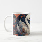 花エレガント柄の華美白鳥 コーヒーマグカップ (左)