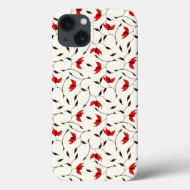 花エレガント柄の赤い花 iPhone 13ケース